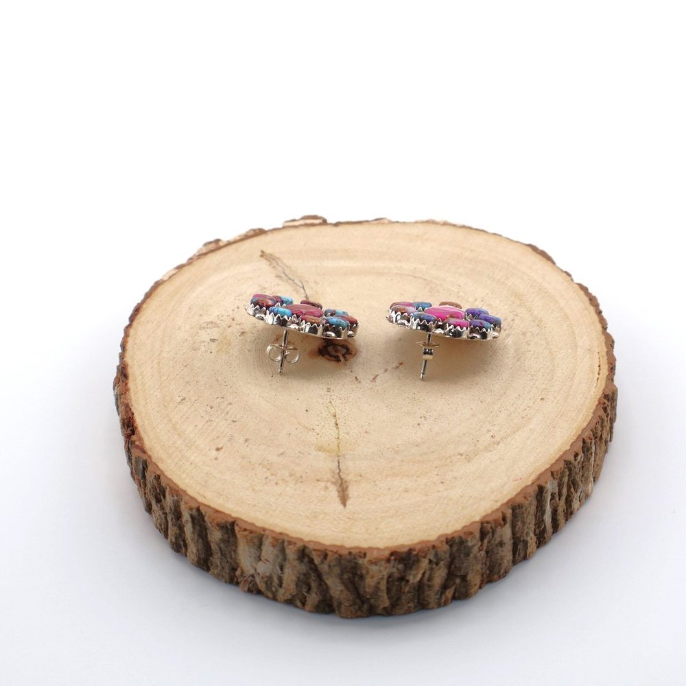 Navajo Earrings Native American Jewelry Pink Spiny Oyster Shell Sterling Silver* - Picture 7 of 12
